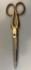 Vintage Solingen Germany Tailor Shears Scissors 7.5 in Gold Handle Steel Blade