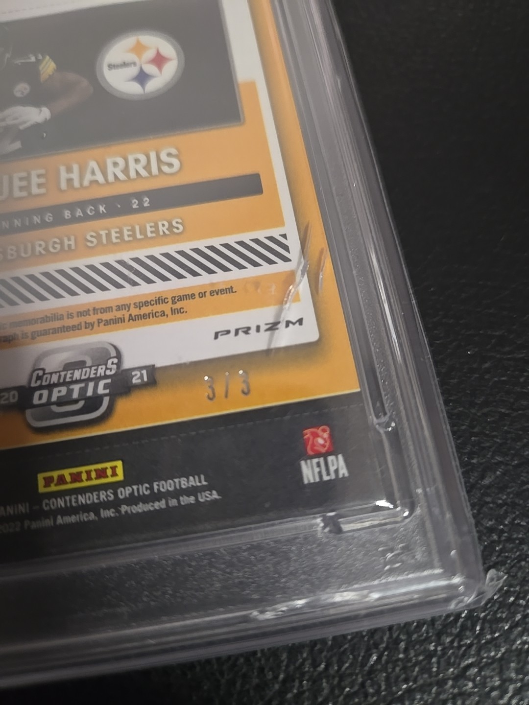 2021 Panini Contenders Optic - Rookie Patch Auto Najee Harris Gold 3/3 PSA 8 /10 view 7