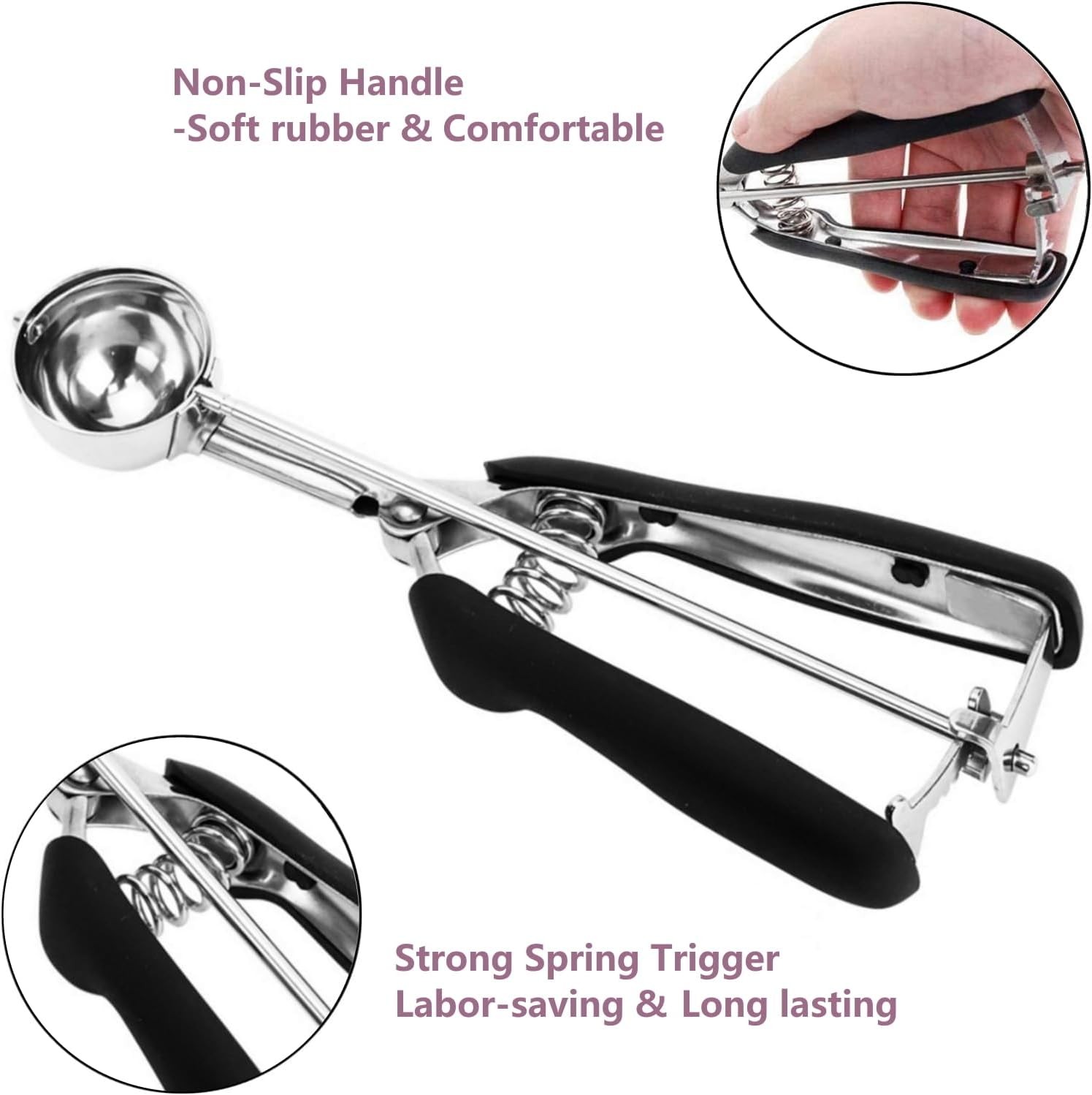 Ice Cream Scoop, 18/8 Stainless Steel Cookie #40/ 2 Tbsp, Black 