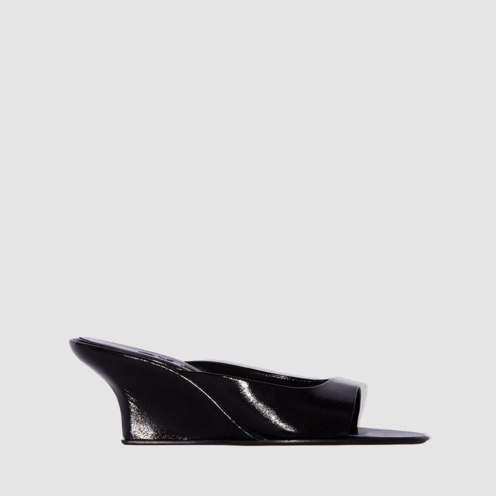 New BY FAR Caroo Heel in Black leather wedge sandal open toe high platform