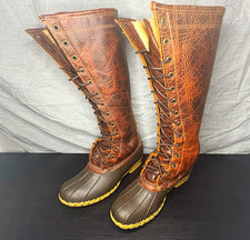 Made in Maine L.L.Bean Tall Duck Boots 7.5 Brown Leather Gray Rubber