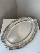 Plat de service ovale en métal argenté filets SFAM