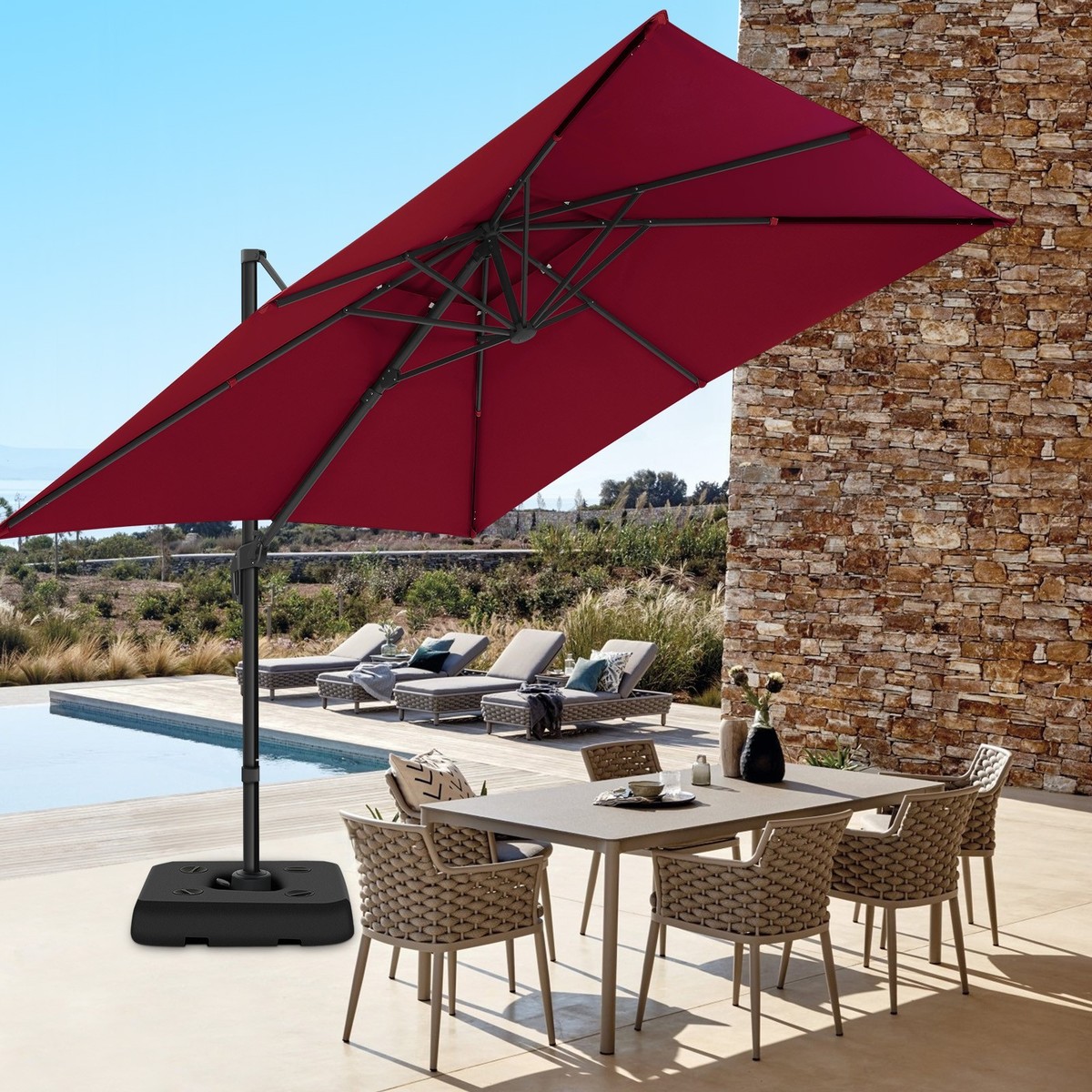 10 ft double vented patio umbrella 10'x10' Cantilever Umbrella Double Vented Offset Hanging Market Patio  Umbrella