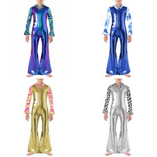 UK Boys 70s Disco Dance Costume Metallic Jumpsuits For Halloween Disco Party