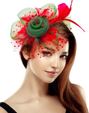 Christmas Fascinators for Women Tea Party Hat Red Green Xmas Party Headband