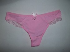 Girls 10-12 lace trim cotton thong panties w/bow light pink nwot tween