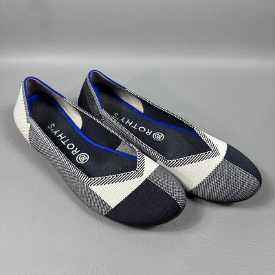 Rothy s Retired Captoe Black White Buffalo Plaid Slip On Flats Women s Size 9