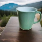 Vintage Pyrex Coffee Mug Mint Green Milk Glass D Ring Handle