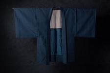 Vintage Japanese Mens Blue Wool Haori Jacket Geometric Kimono Coat Showa