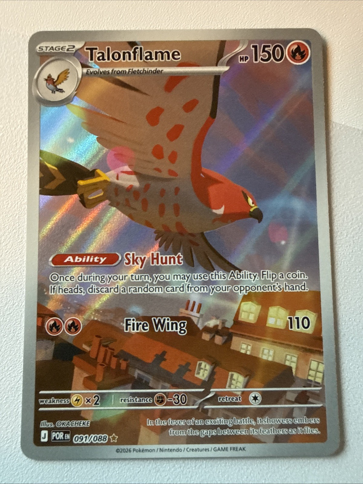 Talonflame 091/088 Holo Illustration Rare Perfect Order Pokemon Holo NM