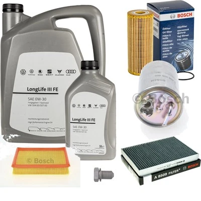 BOSCH Inspektionspaket 6 L VW Motoröl 0W-30 Longlife III FE für Caddy II Kombi - Bild 1 von 4