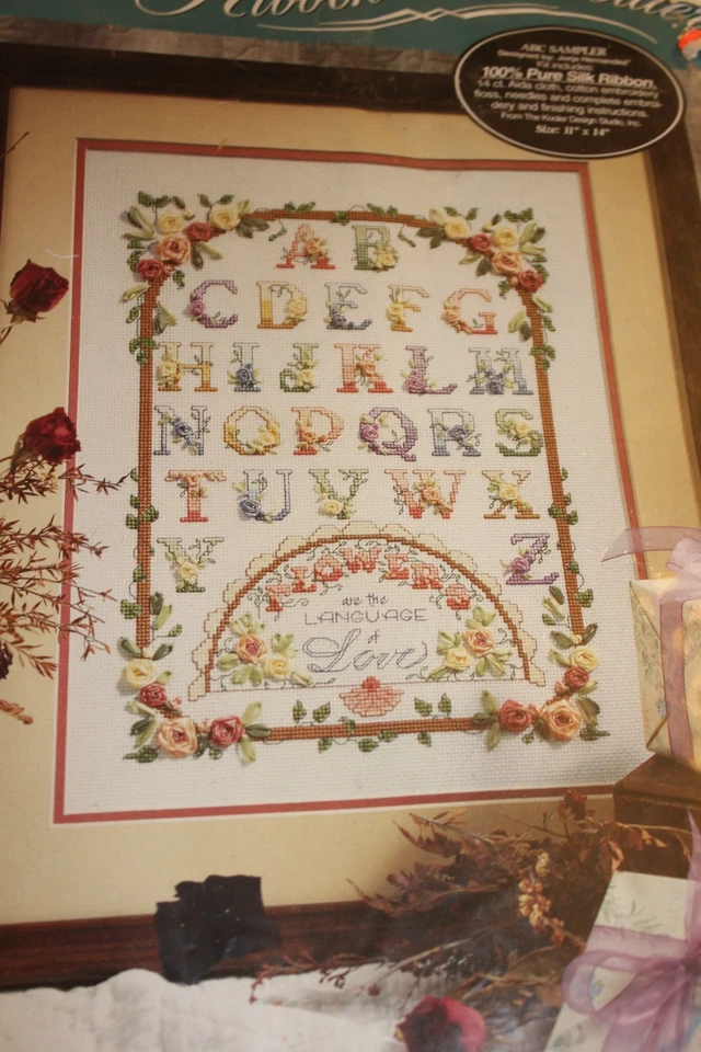 Bucilla Counted Cross Stitch & Ribbon Embroidery Kit ABC Sampler 1994 New Sealed - Image 2 of 4