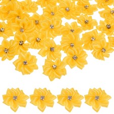 100 PCS Satin Ribbon Flowers, 1.2" Fabric Flowers for Crafts Yellow 