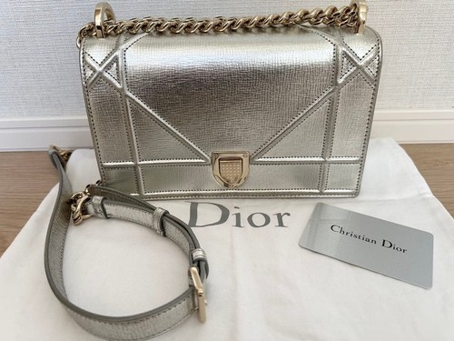 Christian Dior Dior Chain Shoulder Bag Silver Leather Used From Japan