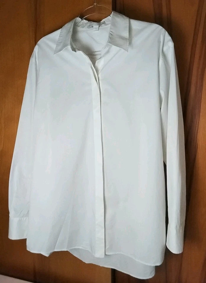 Camisa para mujer Hugo Boss talla 10 blanca con cuello manga larga oculta con botones Foto 3 de 4