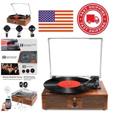 3 Speed Vinyl Record Player with Bluetooth and RCA Output for External Speakers