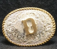 WK27118 FANTASTIC VINTAGE 1970s  D  INITIAL FASHION MENS SILVER BELT BUCKLE