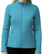 Spyder Core Cable Knit Full Zip Sweater Jacket Teal Blue Women's XL GREAT CONDIT