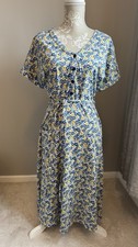 SEASALT 'COASTWATCH DRESS' COTTON JERSEY BLUE/YELLOW DITSY PRINT SIZE 12 POCKETS