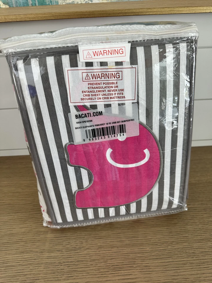 Bacati - Juego de cama de cuna de 10 piezas para elefantes con música móvil - Nuevo en bolsa Foto 2 de 4