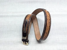 vintage USA made TONY LAMA buckle belt 30 leather TOOLED western RANGER brown