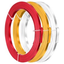 20 AWG 3.5mm Wide Aluminum Flat Wire 16Ft 3 Roll for Jewelry, Silver/Gold/Red