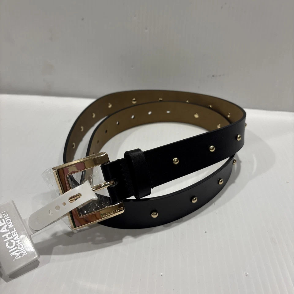НОВЫЙ MICHAEL KORS женщин кожаный ремень W золотой гвоздики и пряжки черный Sz маленький - Изображение 4 из 4