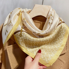 100 Mulberry Silk 26" Square Scarf Women Neckerchief Wrap Bandana Yellow Flower