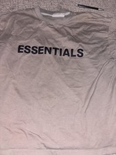 Essentials Fear of God Logo Beige Cotton Men's Short Sleeve T-Shirt XXS