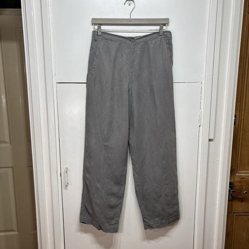 Poetry Hose grau Leinen Seide Mischung gerader Reißverschluss Hosenschlitz UK 12 US 8 Damen
