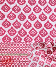 Indian Block Print Cotton Fabric Pink Floral 60/60 3 Yard Pre Cut