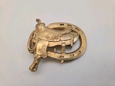HORSE SADDLE SOLID BRASS WESTERN COWBOY BELT BUCKLE 1980s