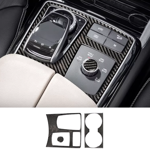 Carbon Fiber Middle Console Gear Shift Knob Cover Trim – For Benz GLE / GLS 2020-2022, Easy Self-Adhesive Install