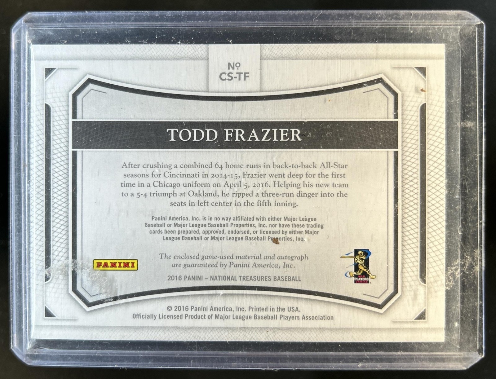 2016 National Treasures Todd Frazier Colossal Bat Signatures Purple Auto #/25 view 2