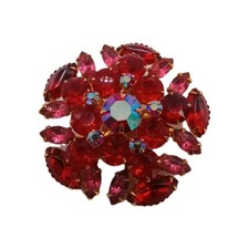 Vintage Red & Pink Rhinestone Tiered Oval Domed Brooch — listing 3