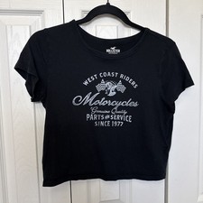 Womens Hollister black motorcycle crop top shirt sz S