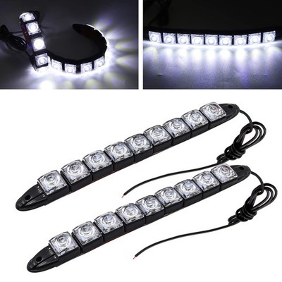 2 Stück LED Tagfahrlicht Auto, Universal 9LED Streifen Tagfahrlicht flexibel 12V