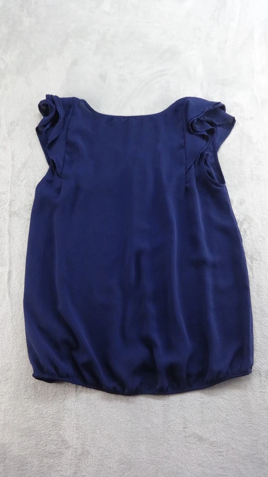 Blusa transparente AMISU para mujer S manga con volantes azul marino cuello redondo carrera clásica Foto 2 de 4