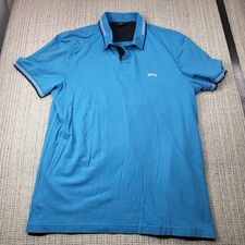 Boss Polo Shirt Mens M Blue Slim Fit Stretch Logo Short Sleeve Casual Knit