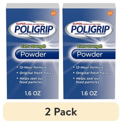 Super Poligrip Extra Strength Denture and Partials Adhesive Powder, 1.6 oz, 2PK