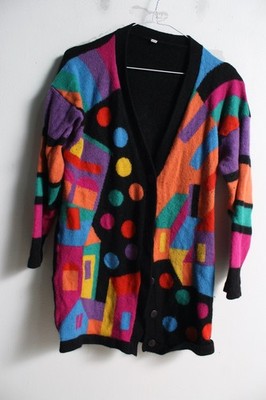 Damen Vintage 80er Jahre Jazz Strick Pullover - Größe S/M (f23)