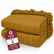 Luxury Stripe Fitted Sheet 2 Pack Egyptian Elastic Double Bed Bottom Sheets Set