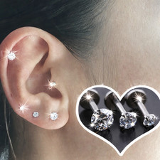 CZ Gem Surgical Steel Labret Stud Cartilage Tragus Helix Monroe Ear Lip Piercing