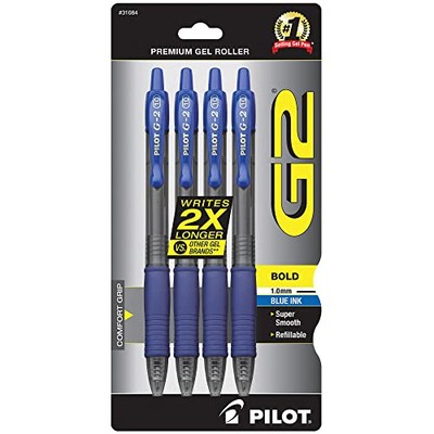 Pilot G2 Retractable Premium Gel Ink Roller Ball Pens, Bold Point, 4-Pack, Blue