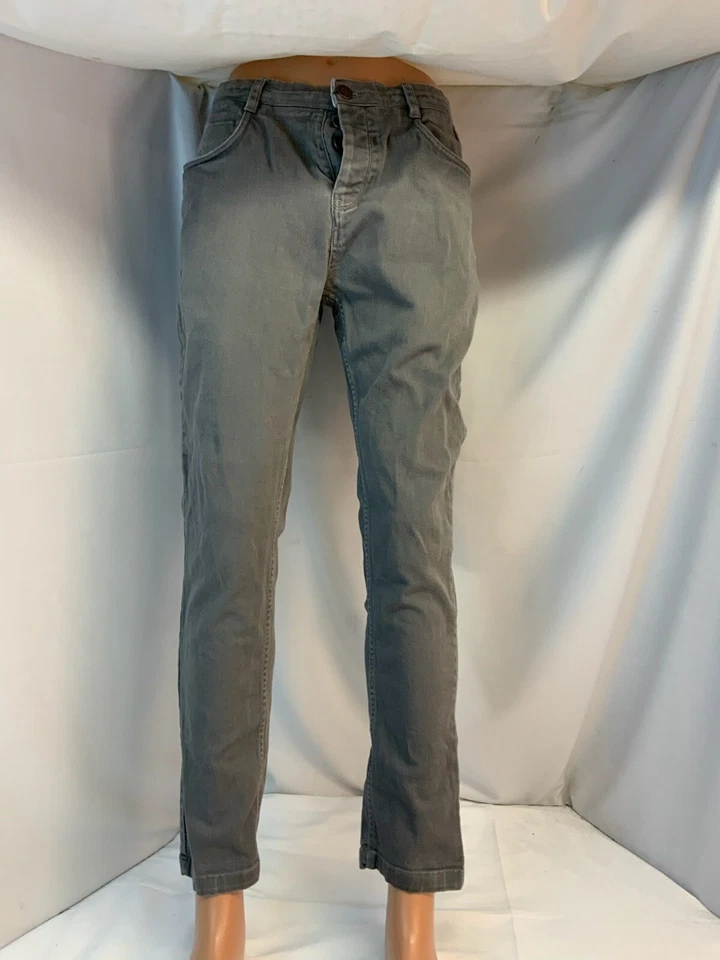 Jack South London 纽扣门襟牛仔裤 34x30 灰色棉混纺紧身腿 YGI L1-431 — 第 2/4 张图片