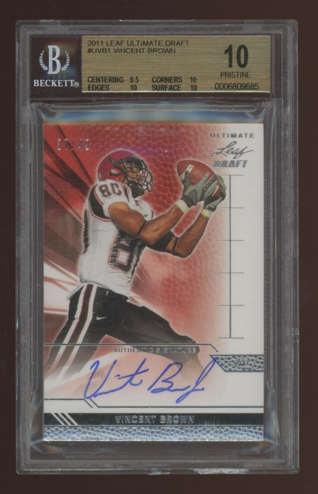 Vincent Brown Leaf Ultimate Draft Helmet Die-Cut Autograph #HVB1 Base