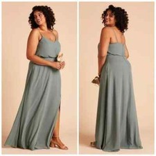 NEW Birdy Grey Gwennie Chiffon Bridesmaid Maxi Dress Sea Glass w/Slit Size XL