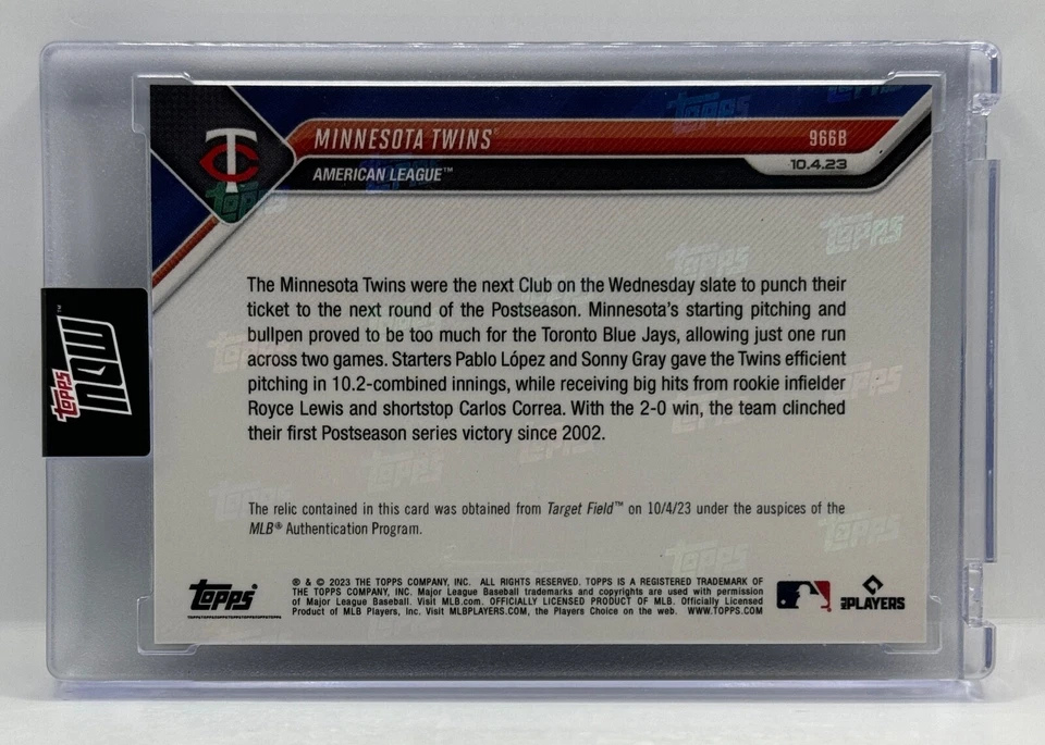 MINNESOTA TWINS Juego de Postemporada Usado Base 2023 Topps Ahora #966B VERDE 69/75 🔥 Foto 2 de 3