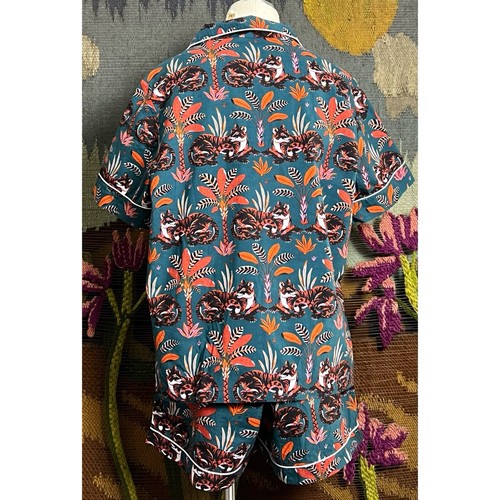 Anthropologie Printfresh Untamed Whimsical Animal Cat Shorts Pajama PJ Set L - 第 9/18 張圖片
