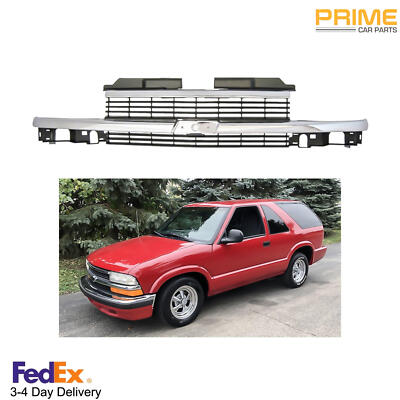 For 1998-2004 Chevy Blazer S10 Front Grille Chrome/Black Horizontal Bar Insert